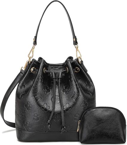 Travistar 2 Piece Bucket Bag for Women - Embossed Vegan Leather Crossbody Shoulder Handbags Satchel Purse Tote Set 2 Straps in Saudi Arabia