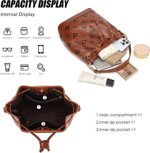 Travistar 2 Piece Bucket Bag for Women - Embossed Vegan Leather Crossbody Shoulder Handbags Satchel Purse Tote Set 2 Straps in Saudi Arabia