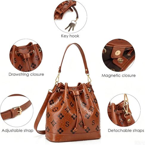 Travistar 2 Piece Bucket Bag for Women - Embossed Vegan Leather Crossbody Shoulder Handbags Satchel Purse Tote Set 2 Straps in Saudi Arabia