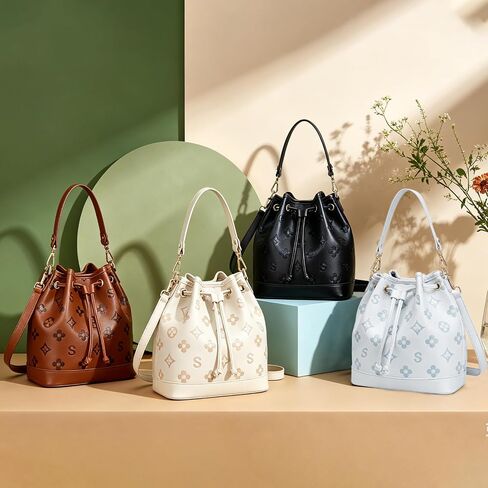 Travistar 2 Piece Bucket Bag for Women - Embossed Vegan Leather Crossbody Shoulder Handbags Satchel Purse Tote Set 2 Straps in Saudi Arabia