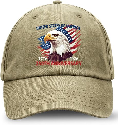 250 Year American Anniversary Hat - Khaki 250 Anniversary USA Hat with USA Flag Eagle for Men Women 1776-2026 Adjustable Patriotic Baseball Cap for Veterans Family Friends in Saudi Arabia
