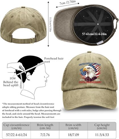 250 Year American Anniversary Hat - Khaki 250 Anniversary USA Hat with USA Flag Eagle for Men Women 1776-2026 Adjustable Patriotic Baseball Cap for Veterans Family Friends in Saudi Arabia