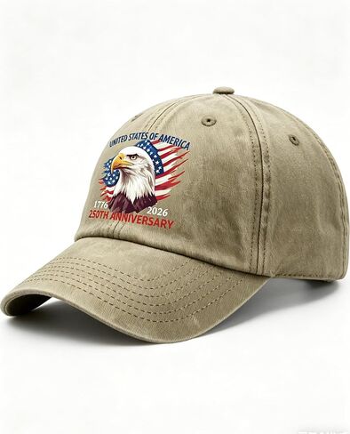 250 Year American Anniversary Hat - Khaki 250 Anniversary USA Hat with USA Flag Eagle for Men Women 1776-2026 Adjustable Patriotic Baseball Cap for Veterans Family Friends in Saudi Arabia