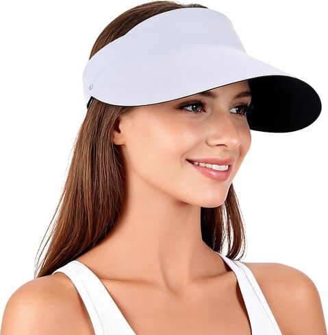 Women's Wide Brim Sun Visor, Quick Dry Ponytail Hat Golf Tennis Running | Seamless Memory Silicone Brim, UPF 50+ UV Protection, Lightweight Packable, Cooling Sweat-Wicking Fabric, Adjustable Fit in Saudi Arabia