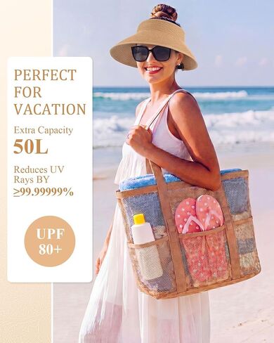 Sadnyy 3 Pcs Beach Hat and Mesh Tote Bag Set Women UV Protection for Summer Outdoor Travel Sunglass, Wide Brim Straw Sun Hat(Sun Visor Hat) in Kuwait