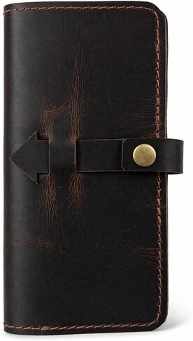 Leather Checkbook Cover for Men, Women, Full Grain & Distressed Leather Checkbook Holder Slim Bifold Organizer for Personal, Duplicate Checks with Pen Holder Travel Business Use in Saudi Arabia