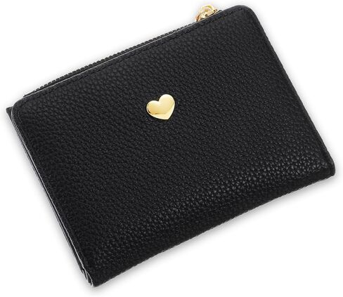 Mabor Small Card Wallet for Women PU Leather Slim Compact Wallet with Heart Pattern, Black Minimalist Credit Card Holder with Coin Pocket Wristlet Purse in Kuwait
