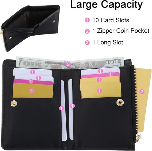 Mabor Small Card Wallet for Women PU Leather Slim Compact Wallet with Heart Pattern, Black Minimalist Credit Card Holder with Coin Pocket Wristlet Purse in Kuwait