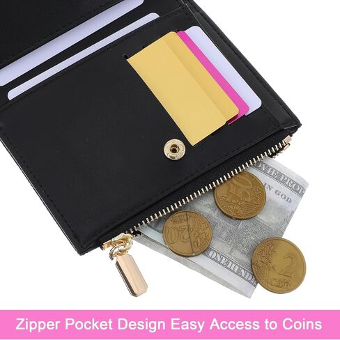 Mabor Small Card Wallet for Women PU Leather Slim Compact Wallet with Heart Pattern, Black Minimalist Credit Card Holder with Coin Pocket Wristlet Purse in Kuwait