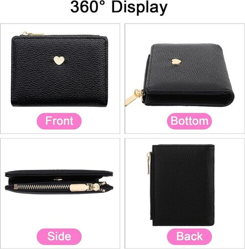 Mabor Small Card Wallet for Women PU Leather Slim Compact Wallet with Heart Pattern, Black Minimalist Credit Card Holder with Coin Pocket Wristlet Purse in Kuwait