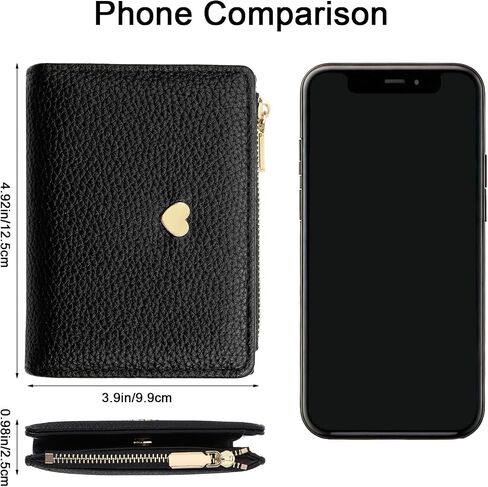 Mabor Small Card Wallet for Women PU Leather Slim Compact Wallet with Heart Pattern, Black Minimalist Credit Card Holder with Coin Pocket Wristlet Purse in Kuwait