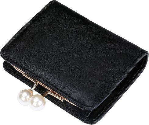Womens Wallet Small Leather Bifold Ladies Wallets Vintage Coin Purse with Kiss Lock in Saudi Arabia