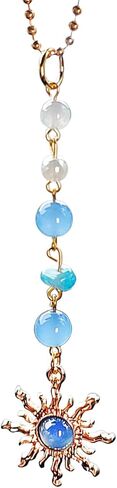 Colorful Pearl with Sun Rear View Mirror Accessories, Boho Crystals Stones Hanging Ornament Cute Car Decor, Mini Sun Dangling Charms for Car Mirror in Saudi Arabia