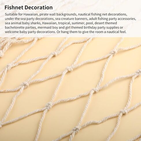 4PCS Natural Cotton Hawaiian Fish Net Decorations, Nautical Themed Cotton Fishnet Party Decor, Fishnet Fabric Wall Hanging for Ocean Theme Party in Kuwait
