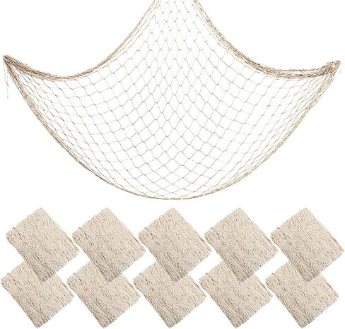 4PCS Natural Cotton Hawaiian Fish Net Decorations, Nautical Themed Cotton Fishnet Party Decor, Fishnet Fabric Wall Hanging for Ocean Theme Party in Kuwait