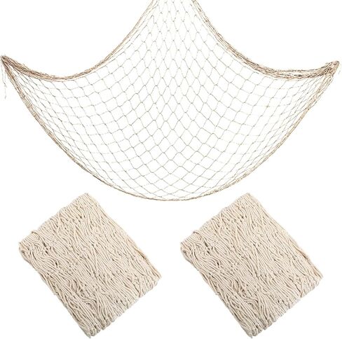 4PCS Natural Cotton Hawaiian Fish Net Decorations, Nautical Themed Cotton Fishnet Party Decor, Fishnet Fabric Wall Hanging for Ocean Theme Party in Kuwait