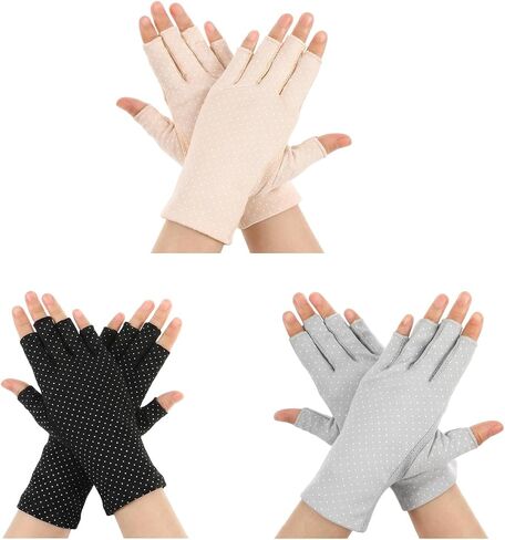 3 Pairs Sun Protection Gloves Non Slip Fingerless (Black, Gray, Beige) in Kuwait