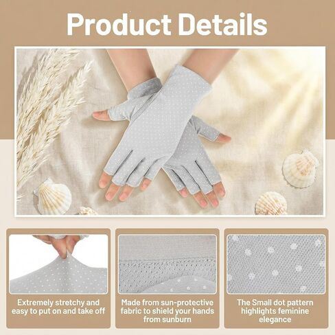 3 Pairs Sun Protection Gloves Non Slip Fingerless (Black, Gray, Beige) in Kuwait