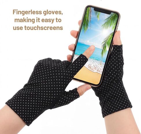 3 Pairs Sun Protection Gloves Non Slip Fingerless (Black, Gray, Beige) in Kuwait