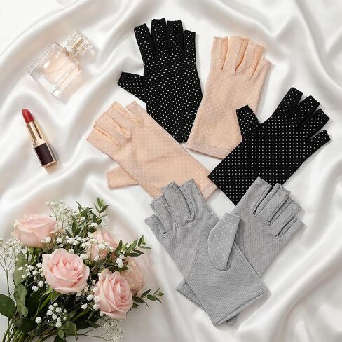 3 Pairs Sun Protection Gloves Non Slip Fingerless (Black, Gray, Beige) in Kuwait
