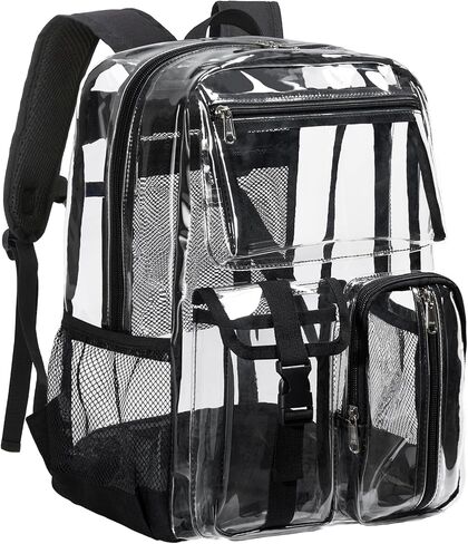 Vorspack Heavy Duty Clear Backpack - Multi-pockets Clear Bookbag for Girls, Boys, Transparent See Through Backpack for School, College, Work, Festival - Black in Saudi Arabia