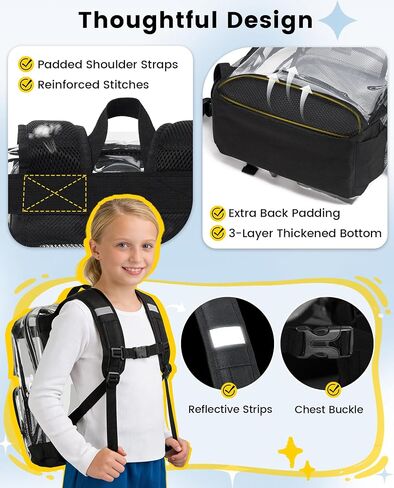 Vorspack Heavy Duty Clear Backpack - Multi-pockets Clear Bookbag for Girls, Boys, Transparent See Through Backpack for School, College, Work, Festival - Black in Saudi Arabia