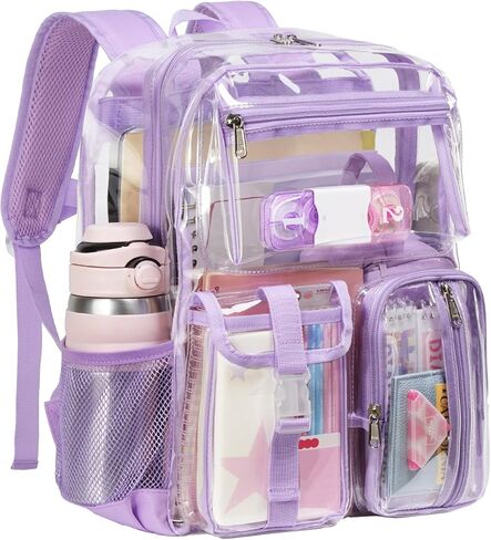 Vorspack Heavy Duty Clear Backpack - Multi-pockets Clear Bookbag for Girls, Boys, Transparent See Through Backpack for School, College, Work, Festival - Black in Saudi Arabia