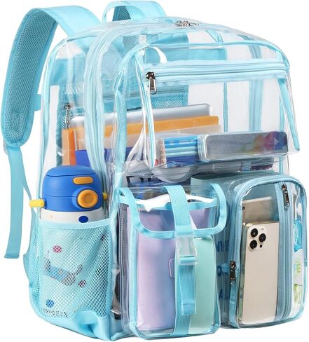 Vorspack Heavy Duty Clear Backpack - Multi-pockets Clear Bookbag for Girls, Boys, Transparent See Through Backpack for School, College, Work, Festival - Black in Saudi Arabia