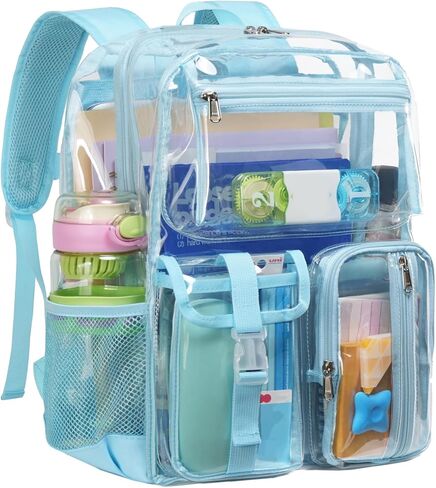 Vorspack Heavy Duty Clear Backpack - Multi-pockets Clear Bookbag for Girls, Boys, Transparent See Through Backpack for School, College, Work, Festival - Black in Saudi Arabia