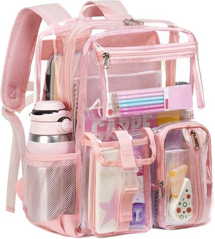Vorspack Heavy Duty Clear Backpack - Multi-pockets Clear Bookbag for Girls, Boys, Transparent See Through Backpack for School, College, Work, Festival - Black in Saudi Arabia