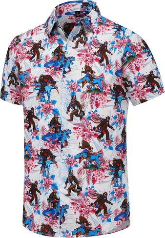 Men's Hawaiian Shirts Short Sleeve Casual Button Down Floral Summer Tropical Beach Hawaiian Shirts for Men in Kuwait