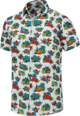 Men's Hawaiian Shirts Short Sleeve Casual Button Down Floral Summer Tropical Beach Hawaiian Shirts for Men in Kuwait