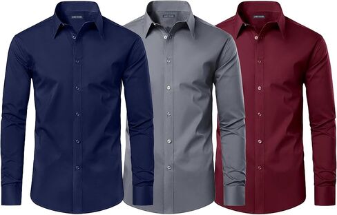 Galaxy by Harvic 3-Pack Mens Long Sleeve Slim-Fit Solid Design Dress Shirts (S-3XL) in Kuwait