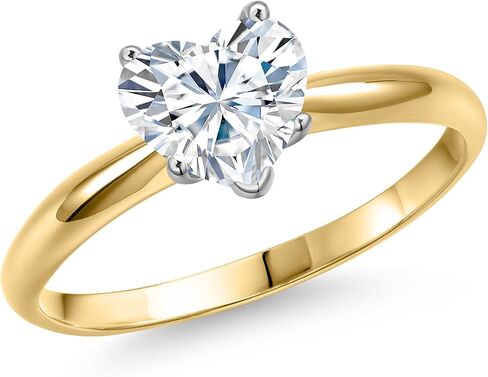 Gem Stone King 6.5MM Heart Shape Gemstone Birthstone Solitaire Engagement Ring For Women in 14K Two Tone Gold | Wedding Anniversary Promise Gold Ring For Women | Available in Size 5 to 9 in Kuwait