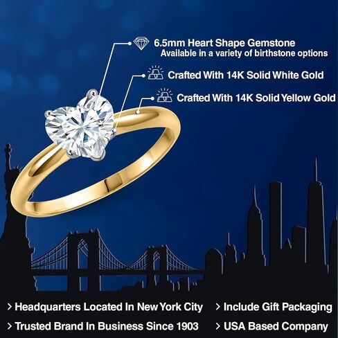Gem Stone King 6.5MM Heart Shape Gemstone Birthstone Solitaire Engagement Ring For Women in 14K Two Tone Gold | Wedding Anniversary Promise Gold Ring For Women | Available in Size 5 to 9 in Kuwait