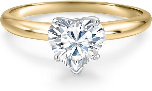 Gem Stone King 6.5MM Heart Shape Gemstone Birthstone Solitaire Engagement Ring For Women in 14K Two Tone Gold | Wedding Anniversary Promise Gold Ring For Women | Available in Size 5 to 9 in Kuwait