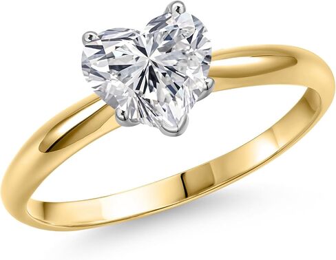Gem Stone King 6.5MM Heart Shape Gemstone Birthstone Solitaire Engagement Ring For Women in 14K Two Tone Gold | Wedding Anniversary Promise Gold Ring For Women | Available in Size 5 to 9 in Kuwait