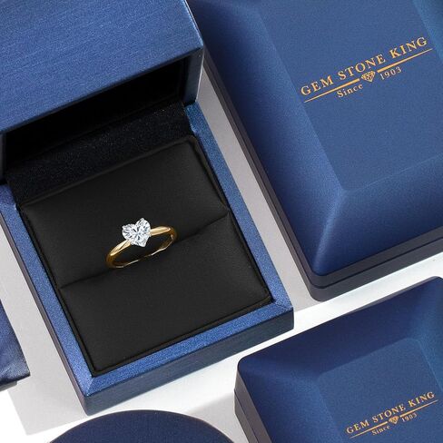 Gem Stone King 6.5MM Heart Shape Gemstone Birthstone Solitaire Engagement Ring For Women in 14K Two Tone Gold | Wedding Anniversary Promise Gold Ring For Women | Available in Size 5 to 9 in Kuwait