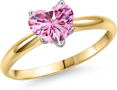 Gem Stone King 6.5MM Heart Shape Gemstone Birthstone Solitaire Engagement Ring For Women in 14K Two Tone Gold | Wedding Anniversary Promise Gold Ring For Women | Available in Size 5 to 9 in Kuwait