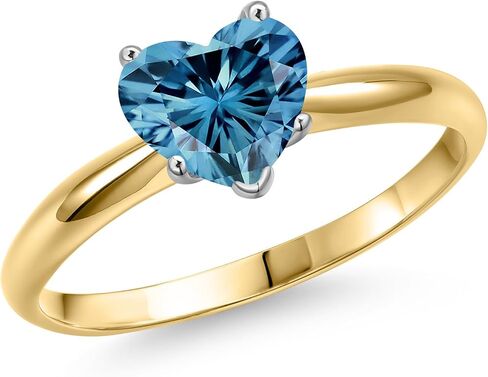 Gem Stone King 6.5MM Heart Shape Gemstone Birthstone Solitaire Engagement Ring For Women in 14K Two Tone Gold | Wedding Anniversary Promise Gold Ring For Women | Available in Size 5 to 9 in Kuwait