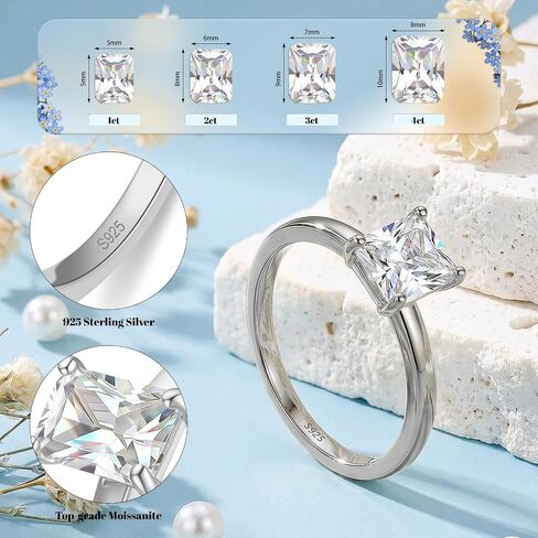 3 Carat Moissanite Engagement Rings for Women, Radiant Cut Engagement Ring 925 Sterling Silver Wedding Bands Promise Travel Rings, D Color VVS3 Moissanite Jewelry Valentines Day Gift for Her Size 6 in Saudi Arabia