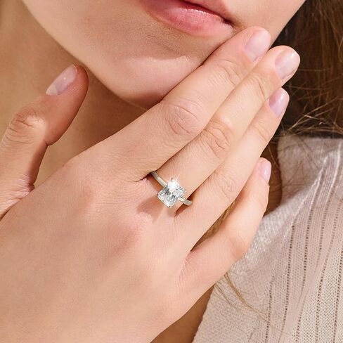 3 Carat Moissanite Engagement Rings for Women, Radiant Cut Engagement Ring 925 Sterling Silver Wedding Bands Promise Travel Rings, D Color VVS3 Moissanite Jewelry Valentines Day Gift for Her Size 6 in Saudi Arabia