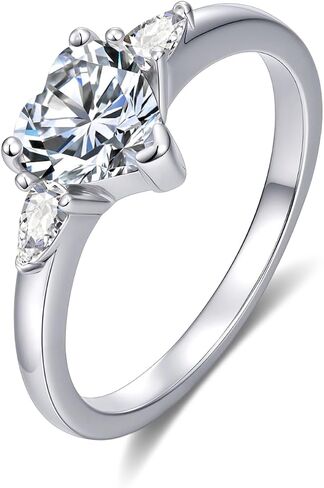 DIYA 3 Stone Moissanite Rings for Women D Color VVS1 3 Stone Engagement Ring S925 Sterling Silver Heart Moissanite Eternity Promise Wedding Anniversary Christmas Jewelry Gift for Wife Bride Size 6-9 in Saudi Arabia