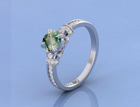 925 Sterling Silver 6MM Round Natural Gemstone Engagement Ring for Women – Moss Agate | Birthstone Promise Ring, Anniversary Jewelry in Saudi Arabia