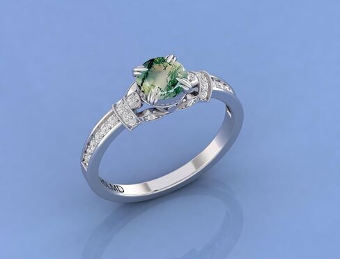 925 Sterling Silver 6MM Round Natural Gemstone Engagement Ring for Women – Moss Agate | Birthstone Promise Ring, Anniversary Jewelry in Saudi Arabia