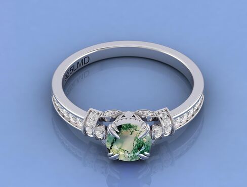 925 Sterling Silver 6MM Round Natural Gemstone Engagement Ring for Women – Moss Agate | Birthstone Promise Ring, Anniversary Jewelry in Saudi Arabia