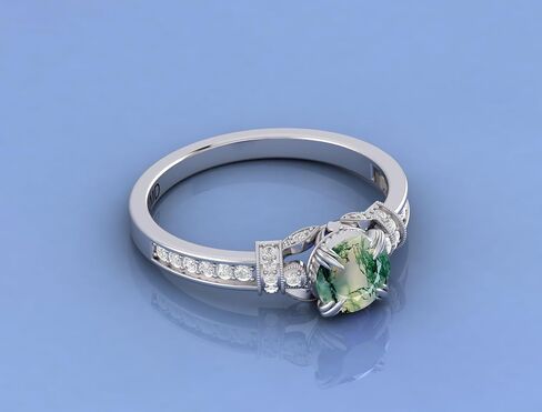 925 Sterling Silver 6MM Round Natural Gemstone Engagement Ring for Women – Moss Agate | Birthstone Promise Ring, Anniversary Jewelry in Saudi Arabia