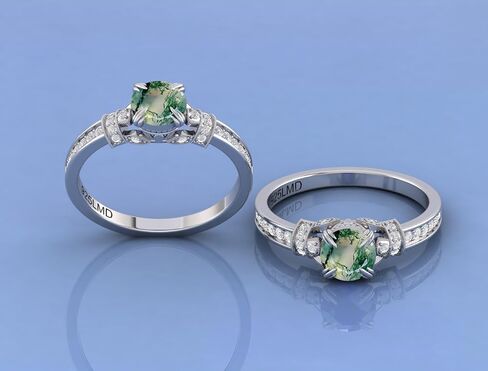 925 Sterling Silver 6MM Round Natural Gemstone Engagement Ring for Women – Moss Agate | Birthstone Promise Ring, Anniversary Jewelry in Saudi Arabia