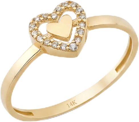 14K Real Solid Gold Ring for Women, Double Heart Ring Simulated Diamond for Engagement, Thickness 1.6 mm in Saudi Arabia