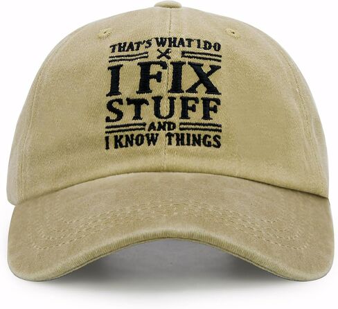 I Fix Stuff and I Know Things Hat for Men, Mechanic Gifts, Adjustable Embroidered Cotton Baseball Cap, for Dad Grandpa Husband Handyman Kakhi in Saudi Arabia